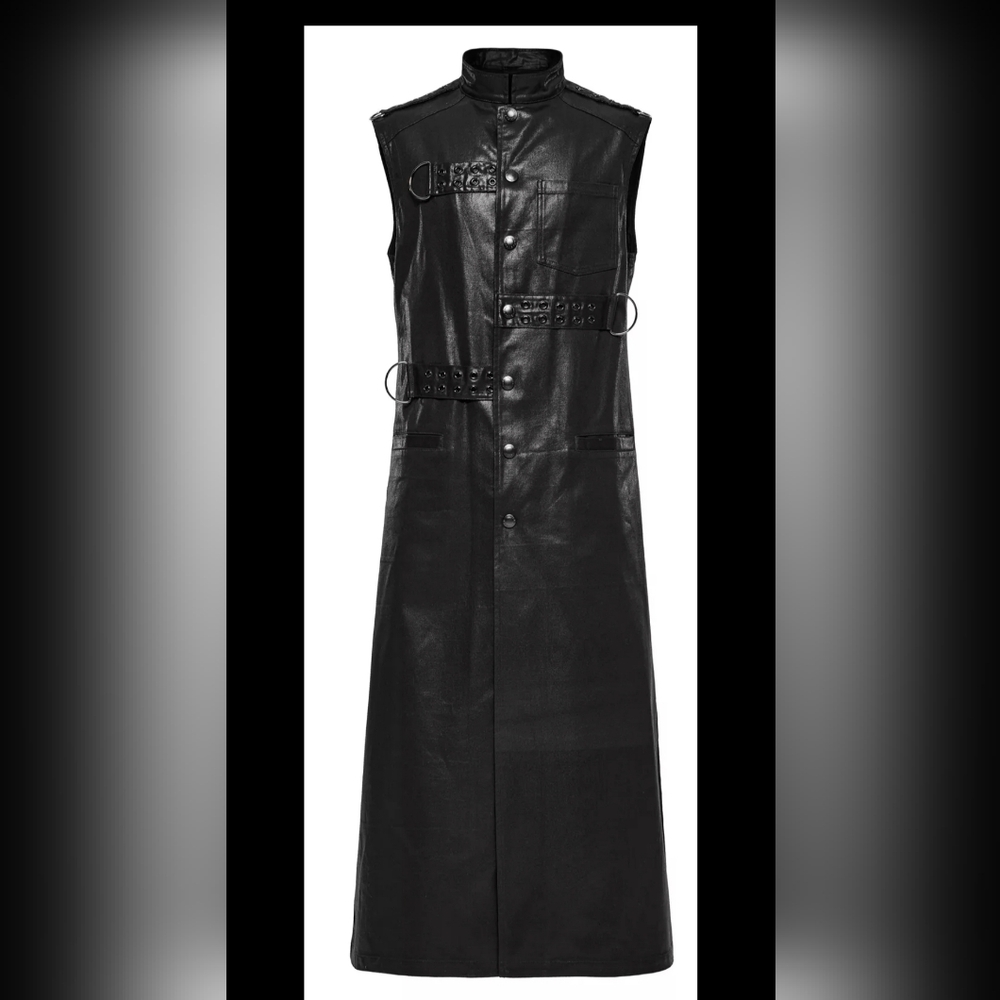 Edgy Black Leather Vest with Buckle Accents